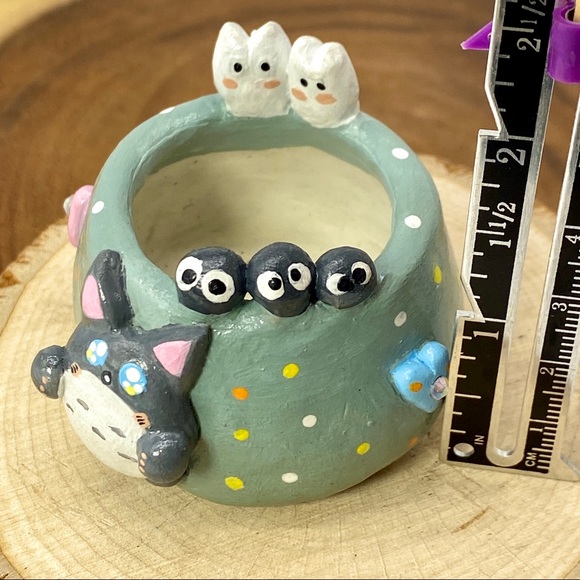 TOTORO HANDMADE CLAY MINI SUCCULENT GRAY PLANTER FLOWER POT WITH DRAIN HOLE VASE - Picture 4 of 5
